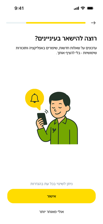Mikraot+ notifications onboarding screen